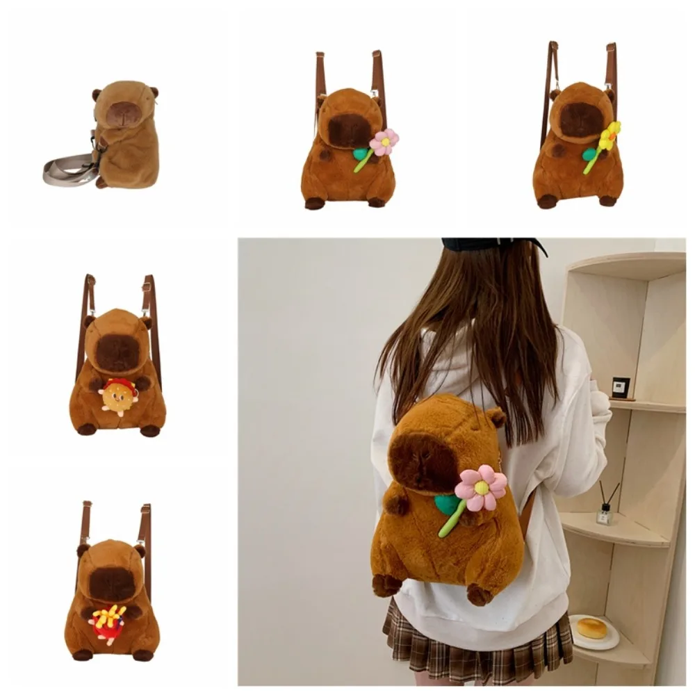 

Soft Cartoon Capybara Backpack Hamburg Plush Kawaii Handbags French Fries Korean Style Doll Fur Bag School