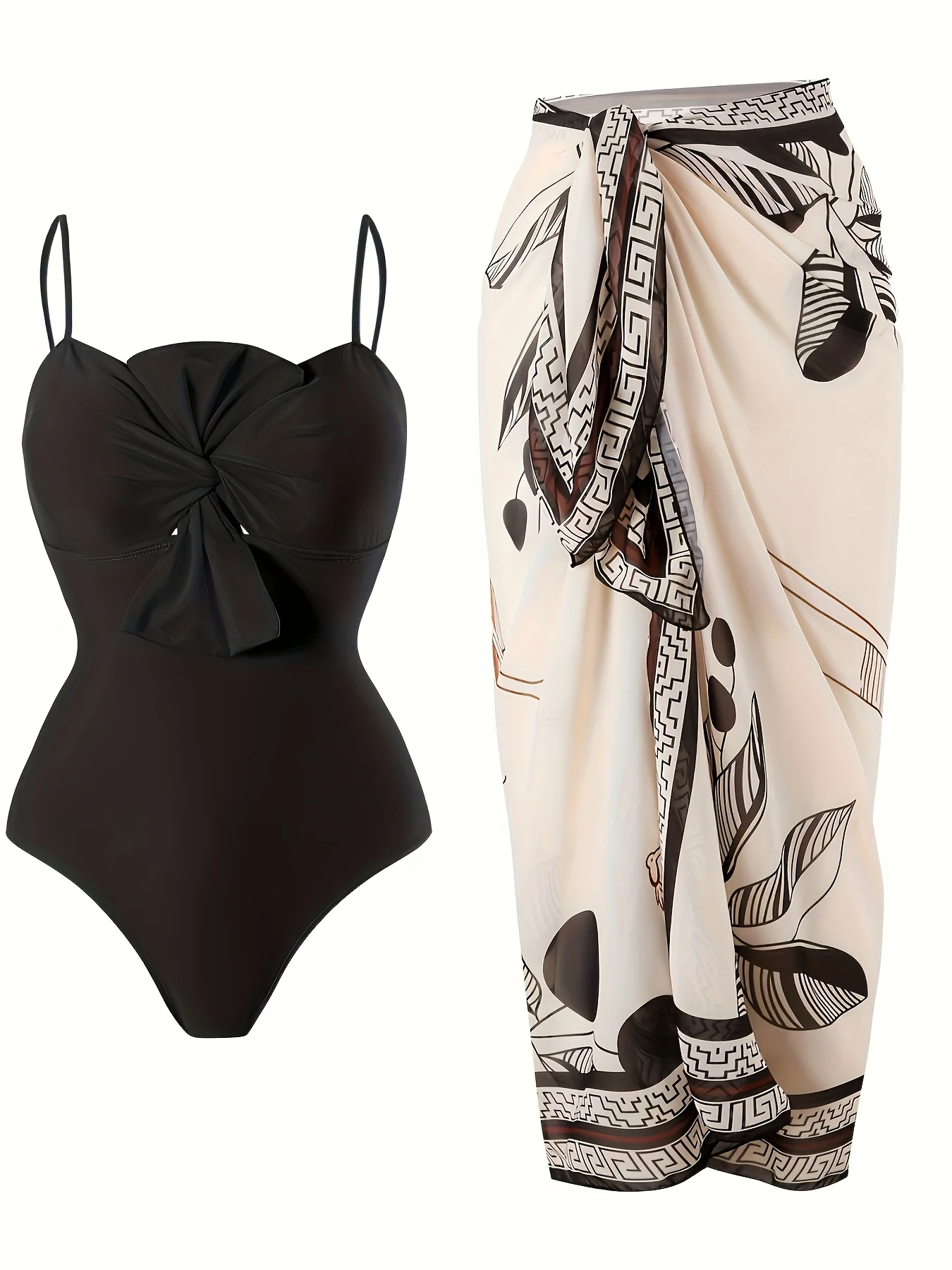 

2026 New Black One-Piece Swimsuit - Twist-Front Detail, Slim-Fit Silhouette, Adjustable Spaghetti Straps, Minimalist High-End Al