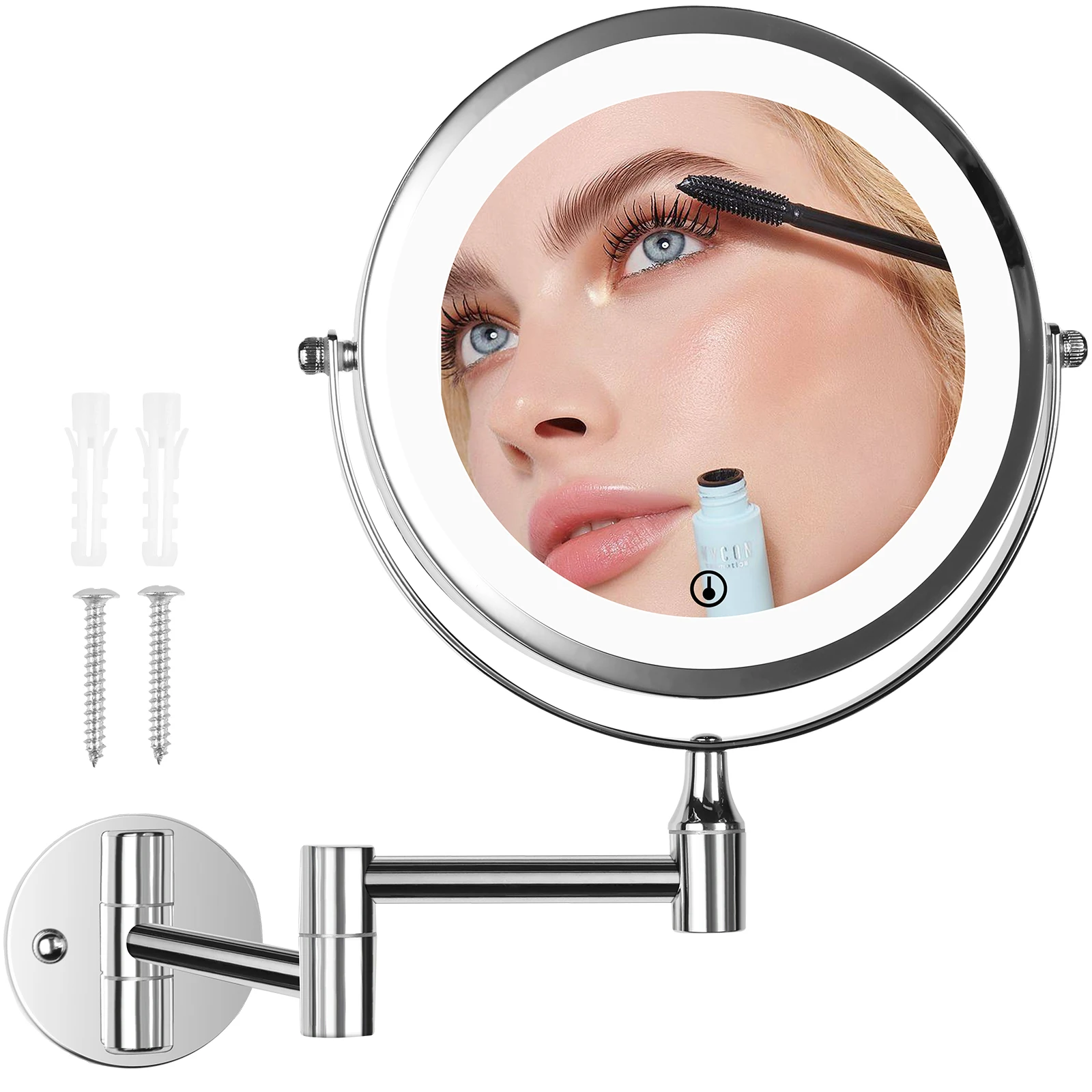 

New Lighted Makeup Mirror Wall Mounted Vanity Mirror with 21 LED Lights Infinitely Dimmable Double Sided 1X 3X Magnifying Mirror