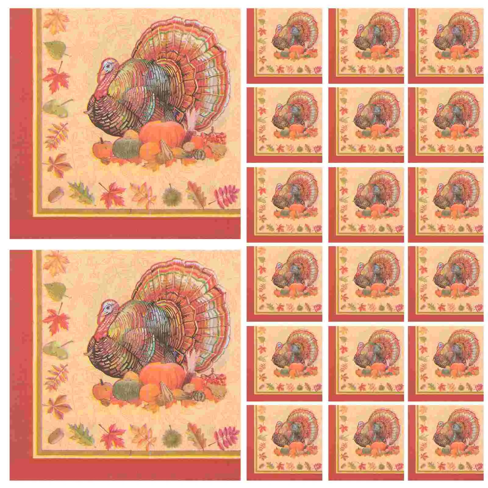 

40pcs Thanksgiving Day Printed Napkins Cartoon Turkey Tissue Dinner Paper Towel Party Supplies (Pattern 2)