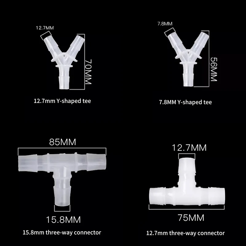 Conectores de cotovelo de 8/12/16/mm, acessórios para tanque de aquário, conversor de três vias de plástico, tubo de cabeça, redutor reto, adaptador de tubo macio