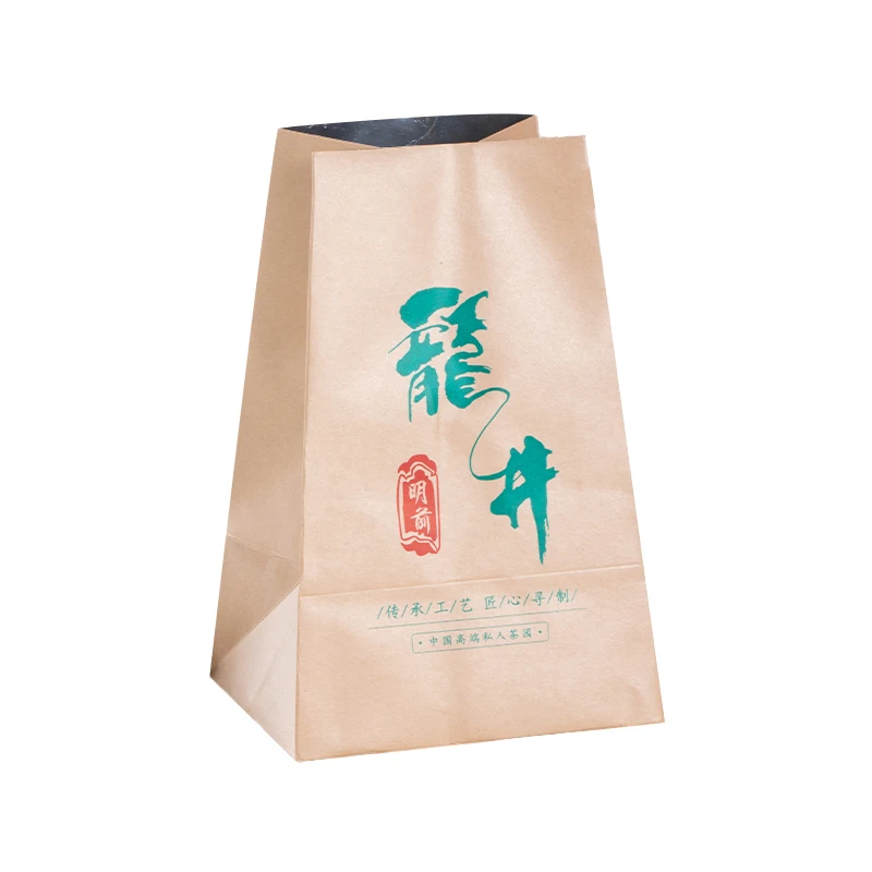 Kraftpapier theeverpakkingszakken, Longjing theedraagzakken, aluminiumfolie portiezakjes, op maat gemaakte papieren zakken van 250 g