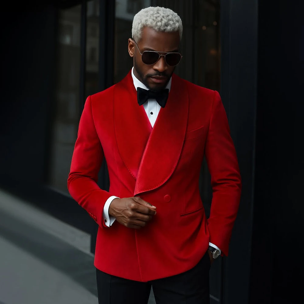 

Luxury Men's Suits Velvet Double Breasted Shawl Lapel Slim Fit 2 Piece Jacket Pants Outfits Prom Party Male Clothing Costume