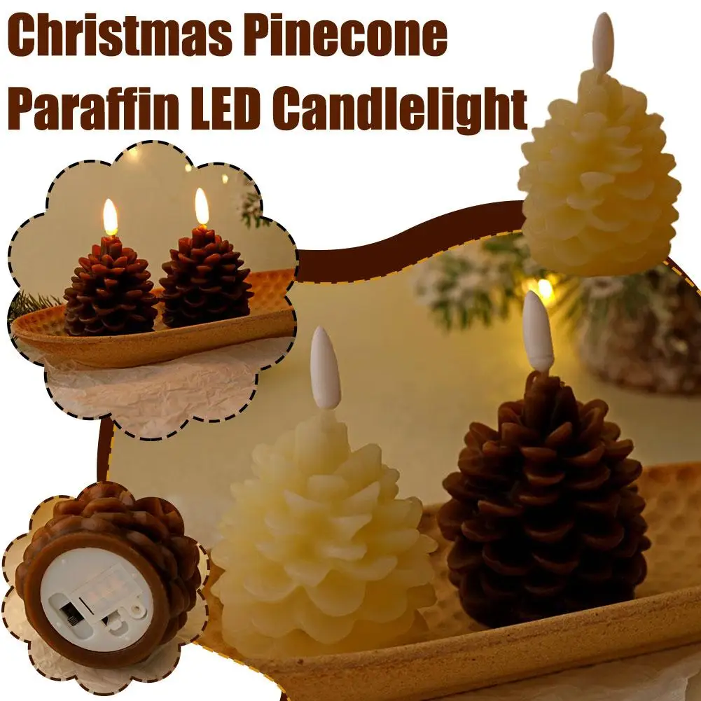 NEW LED Electronic Candle Pine Cone Modeling Flameless Candles Battery Operated for Holiday Indoor Decoration Y7D6