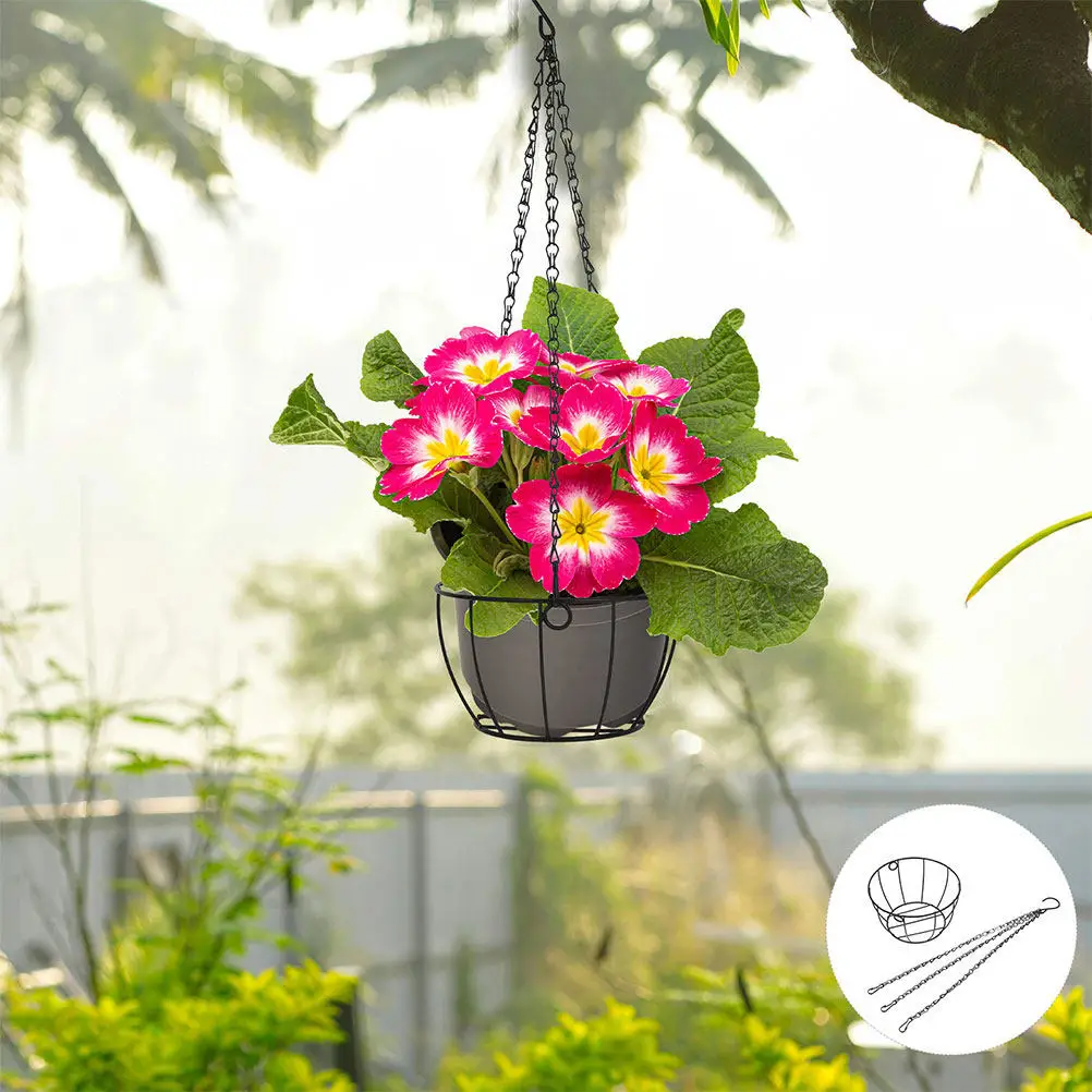 

2Pcs Wire Hanging Planter Basket: Heavy Duty Metal Flower Holder for Outdoor Use - Elegant Iron Hanging Basket for Garden Patio