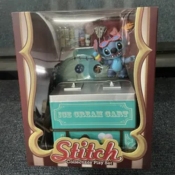 Original Disney Stitch Drink Cart Sleigh Set Scene Model Sliding Toy Car Collection Color Box Ornaments Model Festival Gift