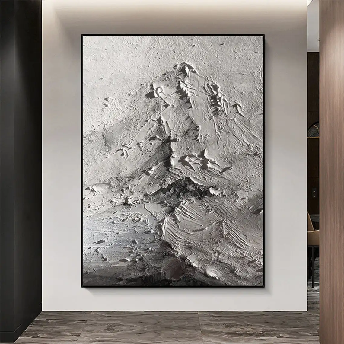 

3D Hand Painted Oil Painting Gray Textured Mountains Painting Gray Textured Wall Art Gray Abstract Wall Decor Calming Painting