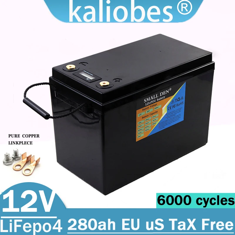 12V 280ah Lifepo4 camping built-in BMS 0-1200W 12.8V electric boat starter charging battery off-road vehicle electric vehicle