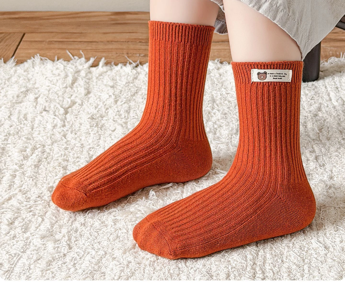 3 Paar Kindersocken mit niedlichem Bären-Stoffetikett, weiche, elastische Baumwollsocken, Unisex-Kleinkindsocken für Jungen und Mädchen – Detail 1