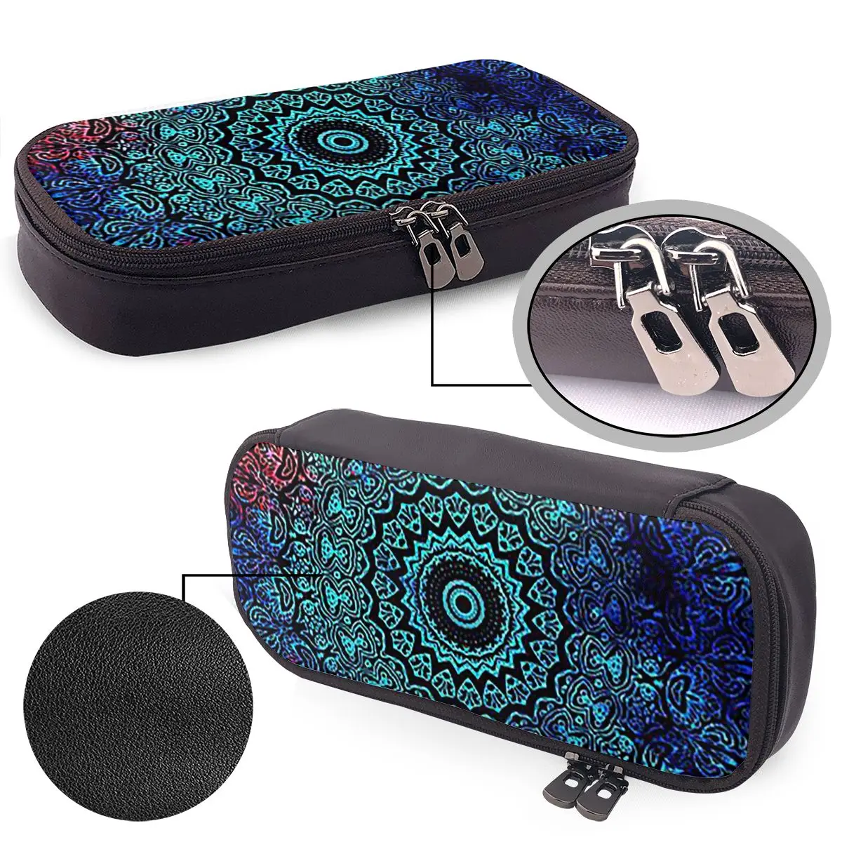 Bohemian Passion Mandala Zen Yoga Meditation Leather Pencil Case for Gifts Pen Box Pencil Bag Stationery Supplies Pen Holder Bag