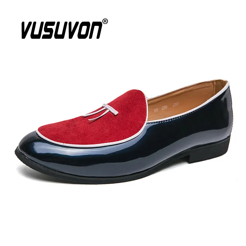 Men Loafers Shoes Fashion Breathable Suede & Patent Leather 38-48 Size Boys Black Soft Outdoor Casual Autumn Mules Dress Flats