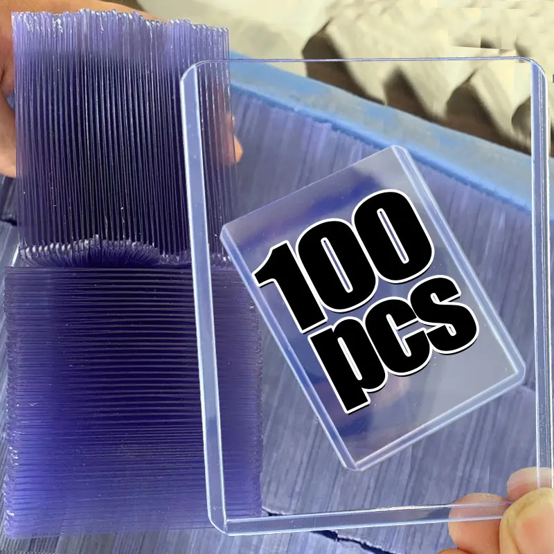 100/1 قطعة حافظة بطاقات حامل أرواق لعب 35PT بولي كلوريد الفينيل حامل بطاقة من البلاستيك الصلب لعبة تحميل علوي للحام التداول تخزين الهدايا