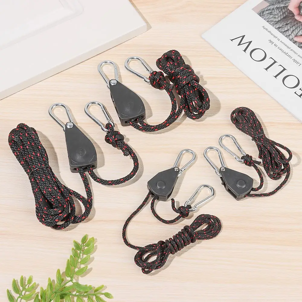 Tensor de cuerda ajustable para tienda de campaña, herramienta de elevación de luces, perchas de trinquete, hebilla fija, polea