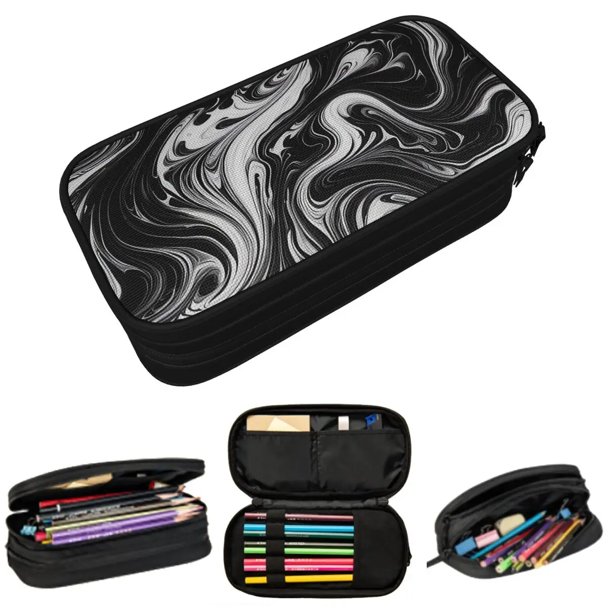 

Liquid Swirl Modern In Black And White Geometric Pencil Case for School Pen Box Pencil Bag Stationery Supplies Pen Holder Bag