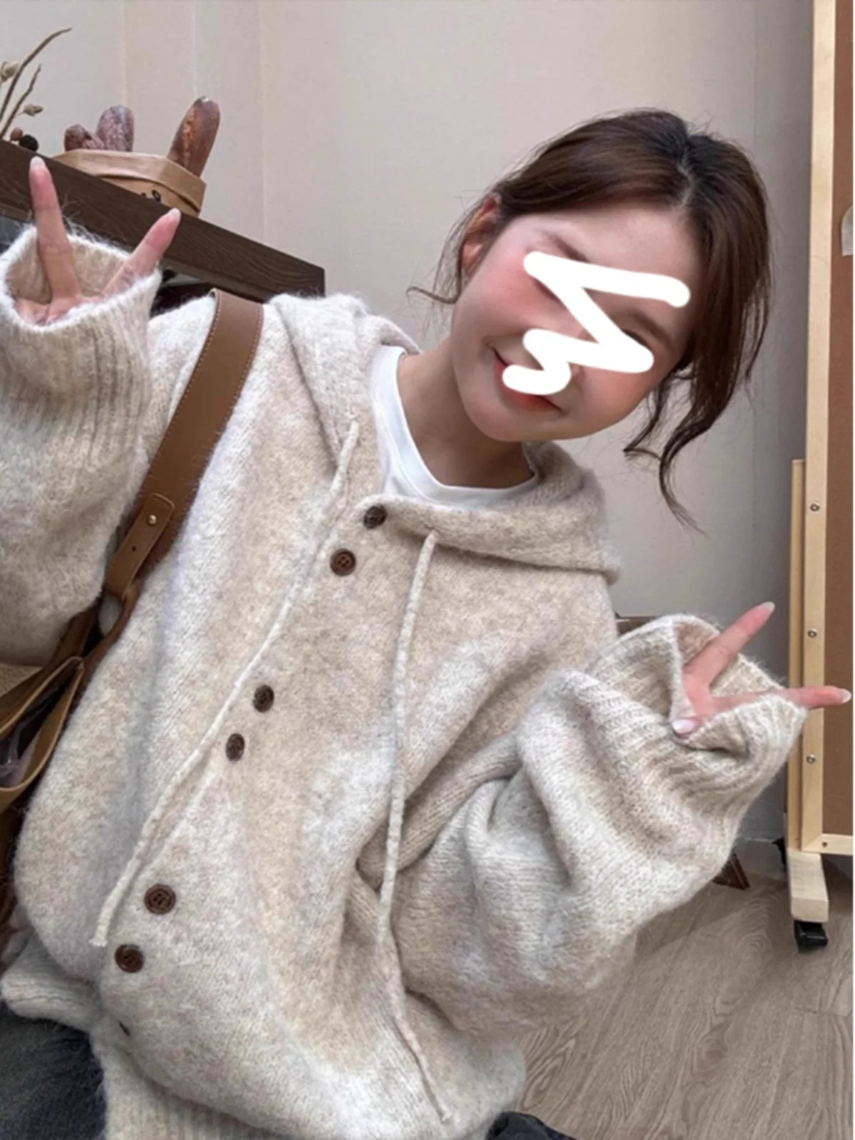 

Милый трикотаж с капюшоном, женский свободный ленивый мягкий удобный осенний новый корейский комплект, длинный топ све