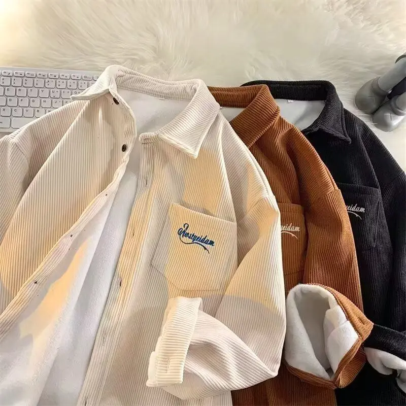 New Men's Loose Casual Shirt Versatile Autumn Fashion Outerwear Standard Fit Long Sleeve Waterproof Standard Style Pure Color