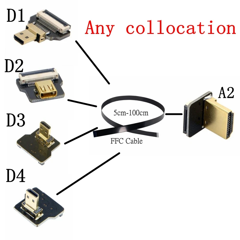 Ruban pio FPV Connecteur Compatible HDMI, Câble Flexible, Raspberry Pi 4, Micro HD à HD, Mini -Compatible Femelle, Résistant 90 FDavid 20p