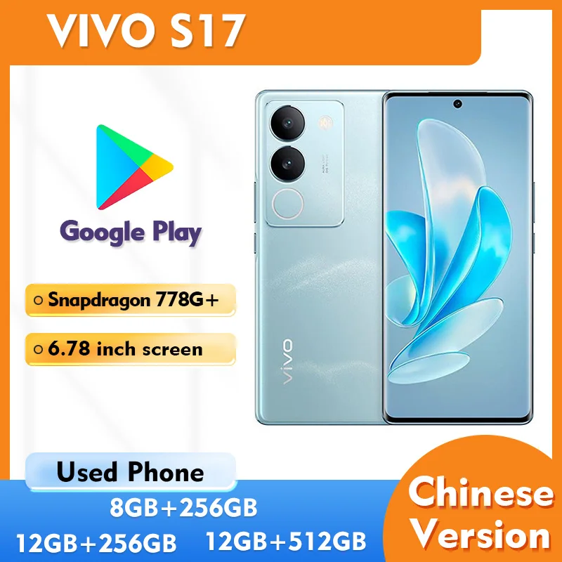 Vivo s17 5g smartphone android cpu snapdragon778g + tela 6.78 polegadas 4600mah rom 256gb nfc nano sim telefone usado