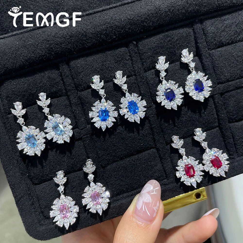 

TEMGF Lab Cultivate шпинель/драгоценные камни серьги-гвоздики S925 серебро роскошные винтажные серьги-капли для женщин свадебные блестящие изящные ювелирные изделия