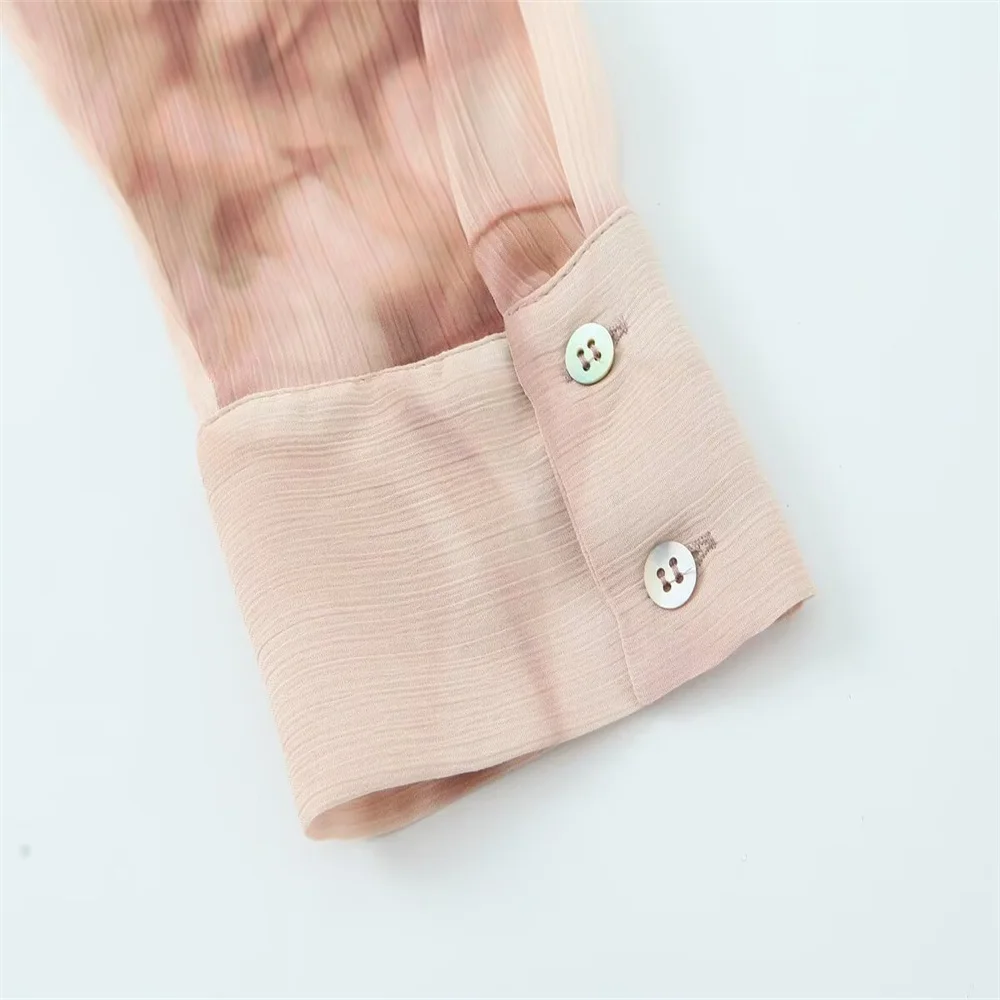 Chemise à manches longues et col drapé en fil de bambou imprimé tie-dye rétro, nouvelle collection automne