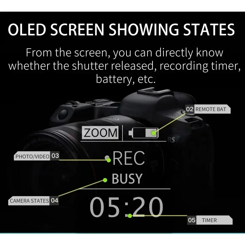 

Remote Control for Canon Cameras with Sceen and Powerful New Funtions Compatible with BR-E1 R5 R6 R7 R8 R50 R100 G7X3 G5 M50M2