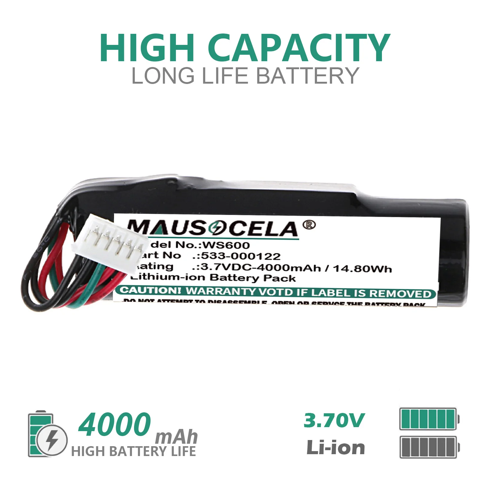 

4000mAh Speaker Battery For Logitech:533-000122,T11715170SWU,UE ROLL,WS600,WS600BL,WS600VI,UE ROLL 2,UE Roll Ears Boom,UE Roll 1