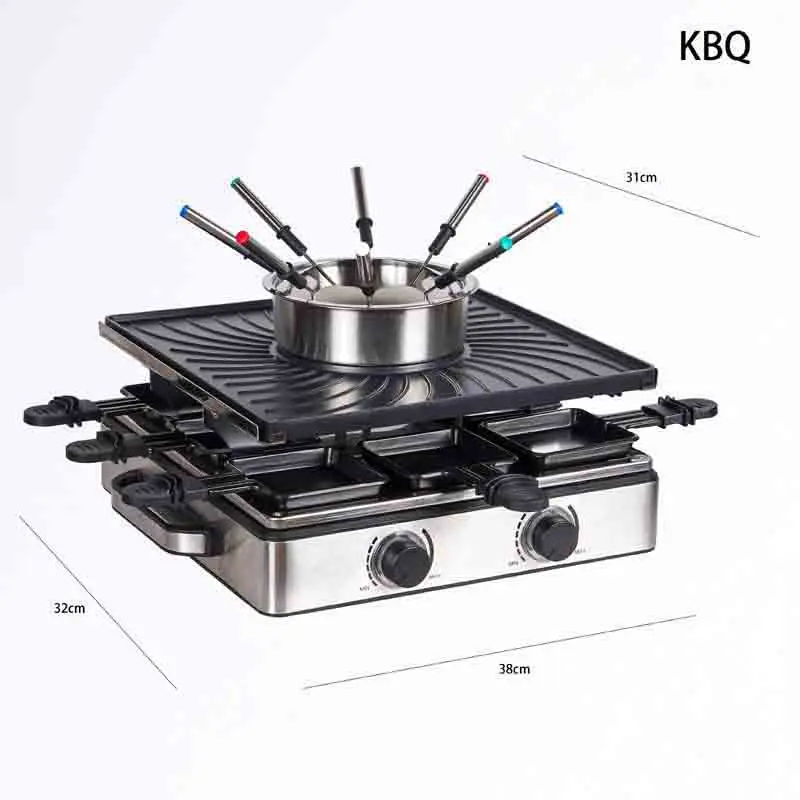 Kitchen Appliance 8 Person BBQ Electric Raclette Grill Fondue Set with Chocolate Cheese Hot Pot