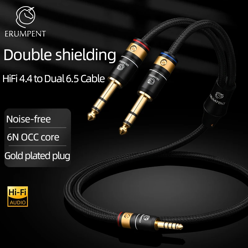6N OCC HiFi 4.4mm to Dual 6.5mm Audio Cable Gold Plated Plug Balanced 4.4 Jack to Dual 6.5 TRS Audio Signal Amplifie Cable