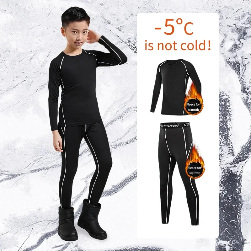

Children's tight fitting sportswear, skiing quick drying clothes, winter training clothes, warm boys' football