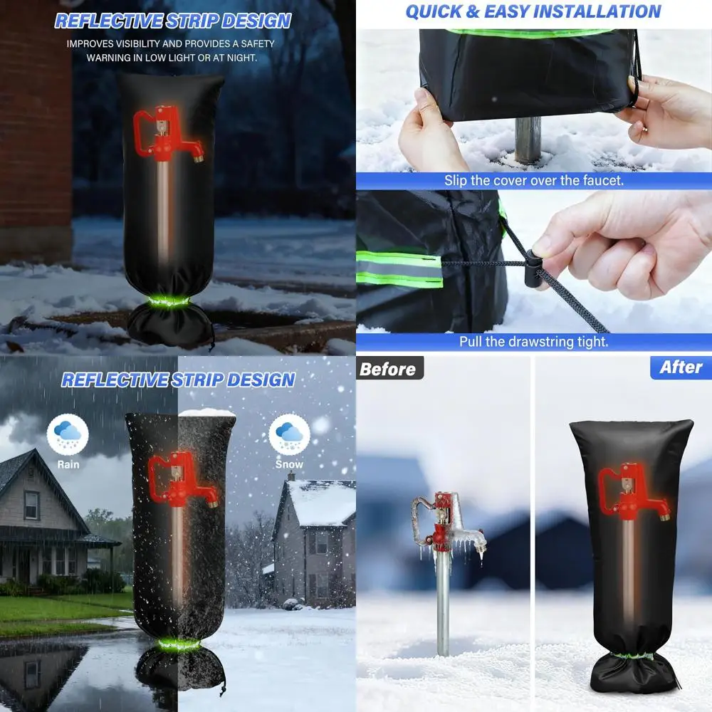 

Winter Insulated Outdoor Faucet Covers - 35H x 15W with Thick Cotton Fabric and Reflective Strip for Freeze Protection