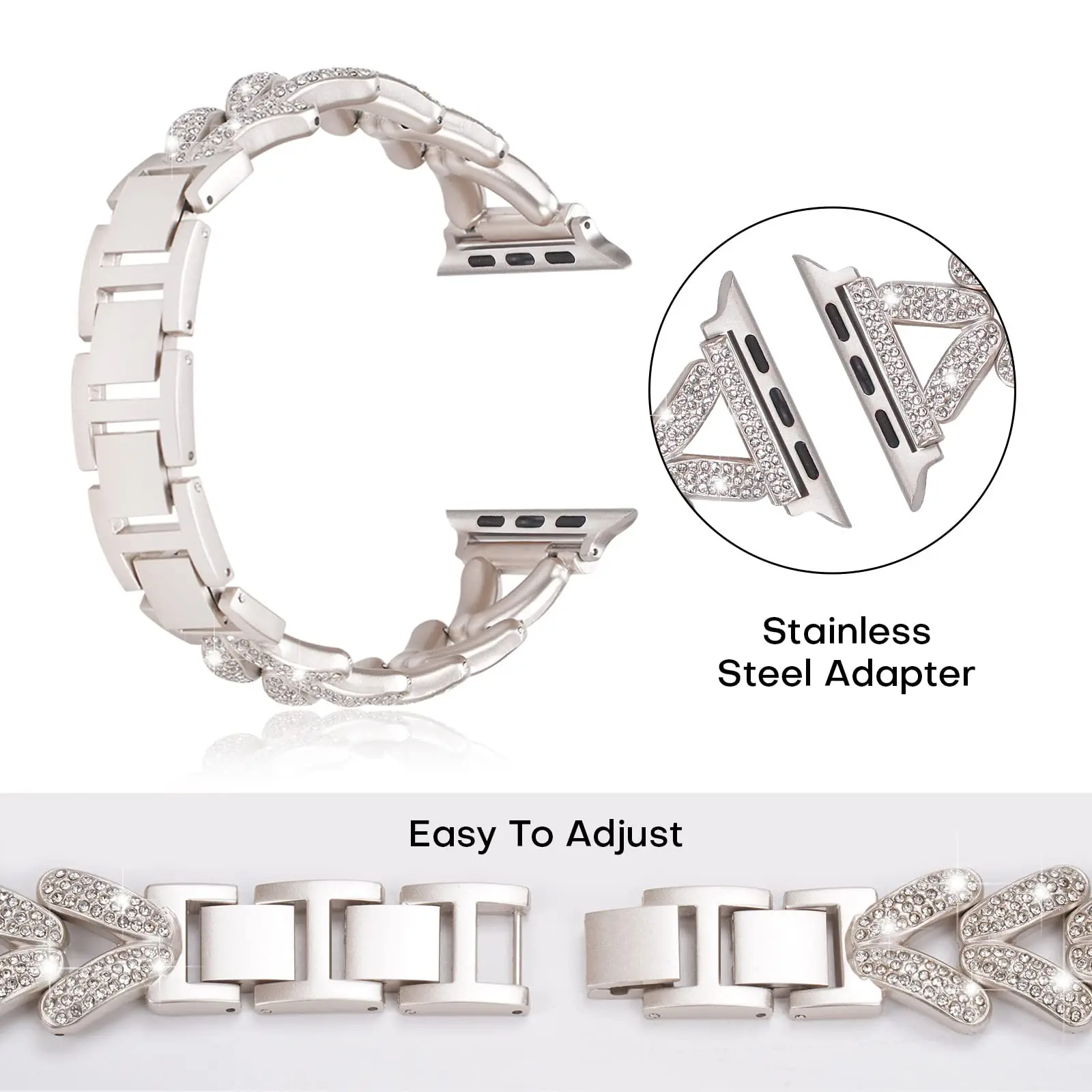 Correa ostentosa para Apple Watch, 40mm, 41mm, 42mm, 38mm, 46mm, 44mm, 45mm, 49mm, pulsera de Metal con diamantes, iWatch Series 10 se Ultra 2 8 9