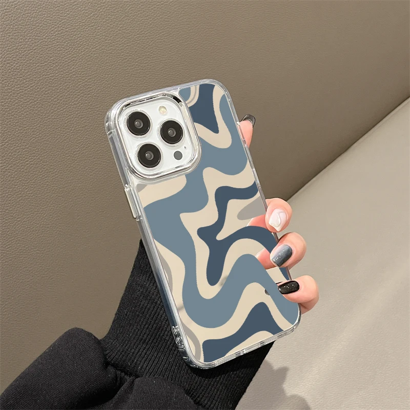 Abstract Swirl Pattern Mirror Phone Case For iPhone 13 Case iPhone 11 Case 12 13 14 Pro Max XR X XS Max Clear Cover Fundas Couqe