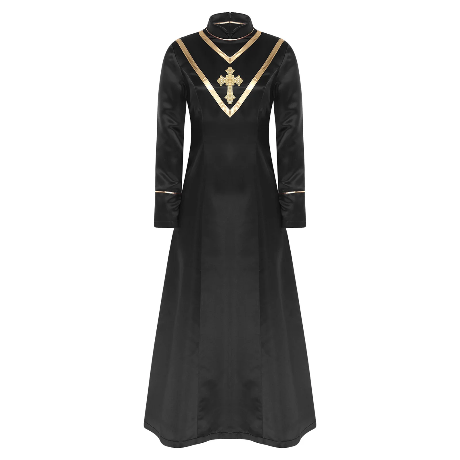 Túnica de ministro de la Iglesia del clero de sacerdote con estola Thobe, vestiduras de manga larga para mujer, disfraz de fiesta de sacerdote católico, disfraz de Halloween