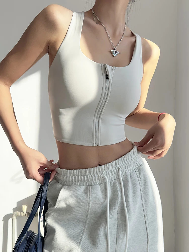 

Sports Bra Top Breathable Running Training Fitn Tank Top Hollow out Ba oproof Zipper Women's Underwear Yoga Vest