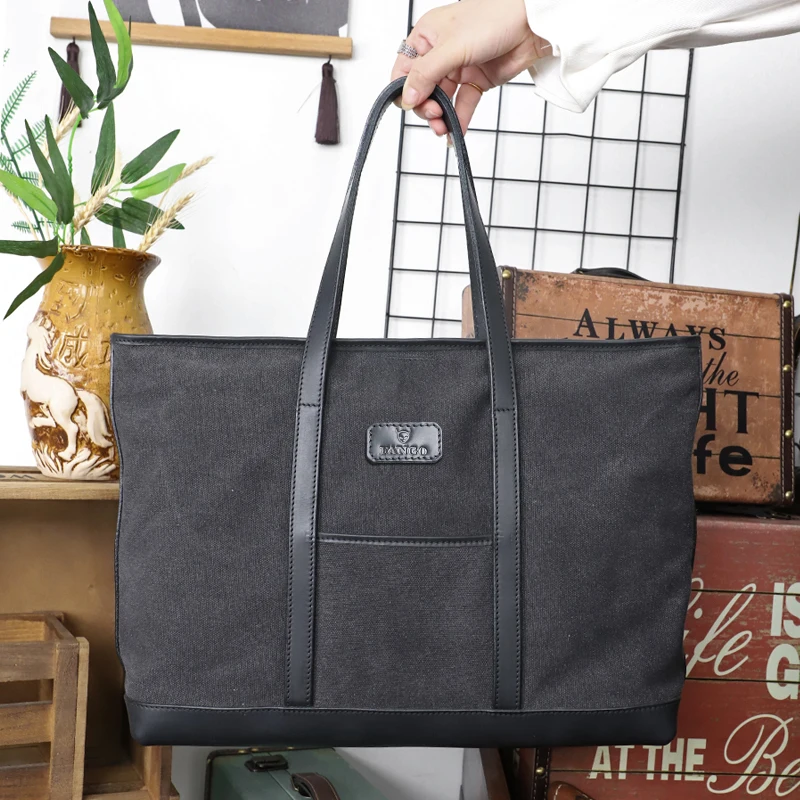 

2022 Casual Genuine Leather Women Handbag Large Capacity Canvas Female Tote Hand Bags Shoulder Bags For 14 Inch Laptop Office