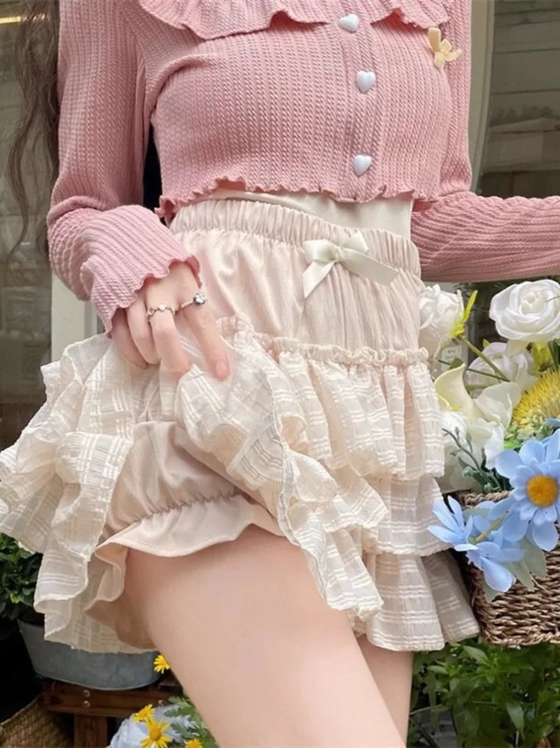 Sweet Gentle Square Neck Cardigan Cake Skirt Two-piece Set Women Bow Splice Single Breasted Spicy Girl Look Slim Summer Wear new