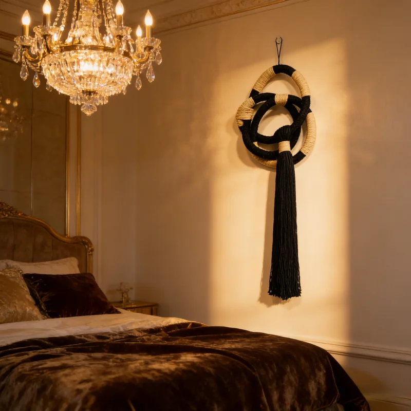 

Bohemian Black Macrame Wall Hanging Handmade Natural Cotton Rope Home Decoration Living Room For Bedroom