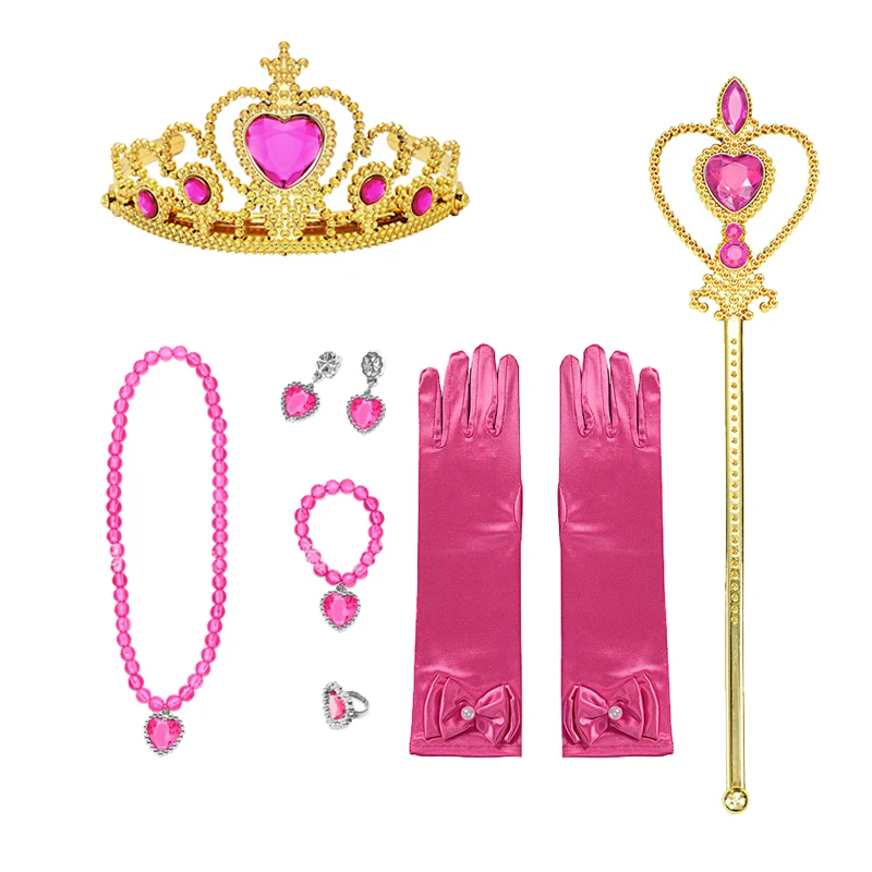 Baby Girls Accessories Princess Peach Accessory Children Pink Headband Crown Wig Necklace Party Aurora Cosplay Dress Up Outfits