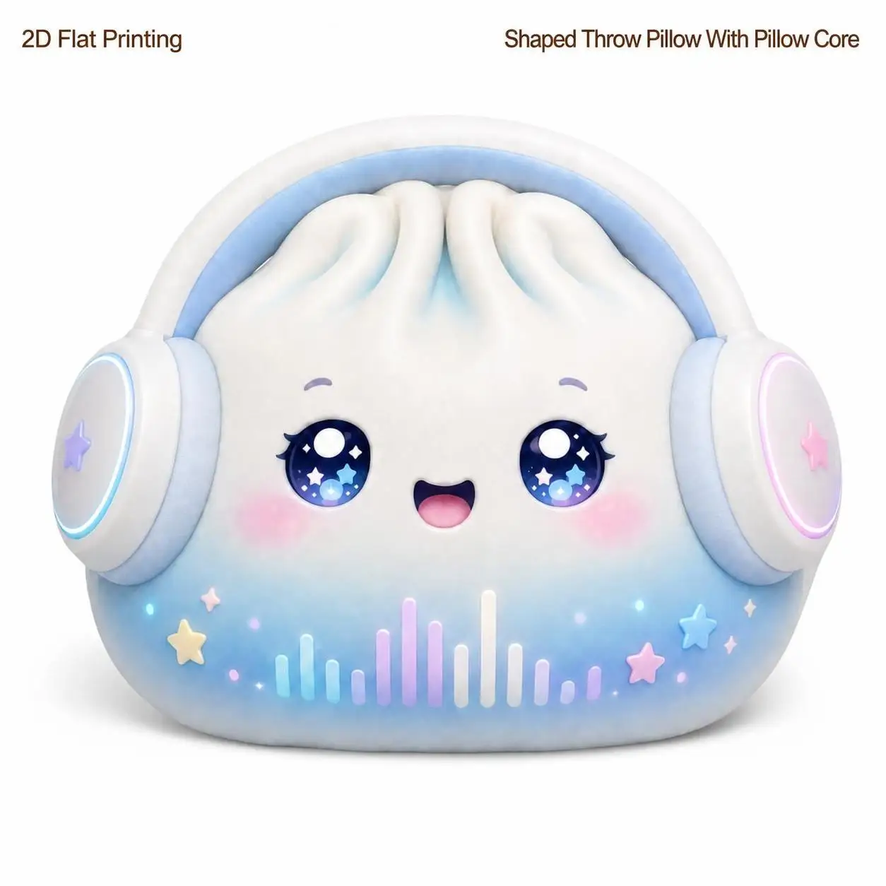 Idol Headset Cute Dumpling with Ice Blue Pop 2D Flat Printing Shaped Stuffed Throw Pillow, Cozy Home Decor for Sofa Bedroom