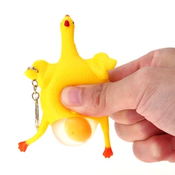 Funny Chicken Egg Laying Hens Crowded Stress Ball Keychain Portable Squeeze Chicken Key Ring Funny Spoof Tricky Gadgets Toy