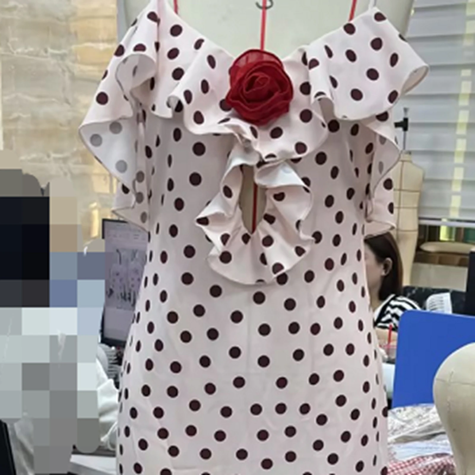 2025 Women's Ruffle Flower Dot Cami Dress Sleeveless Spaghetti Strap V Neck Bodycon Long Dress Summer Party Dress