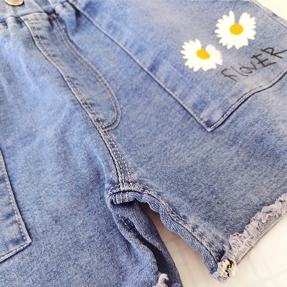 IENENS Fashion Girls Denim Pants Shorts Girl Thin Soft Trousers Jeans Kids Children Casual Clothes Clothing 4-13 Years