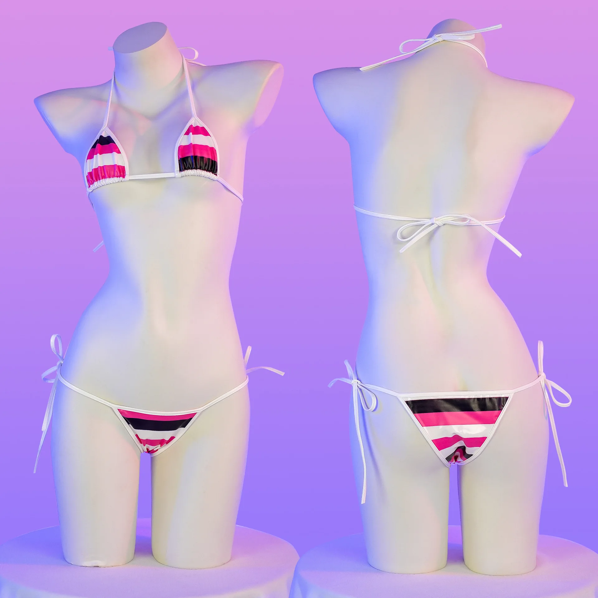 Sexy Bikini Set Women Strap Underwear Black Rose Red Stripe Cute Lingerie Micro Bikinis Swimwear Japanese Schoolgirl Anime Cos