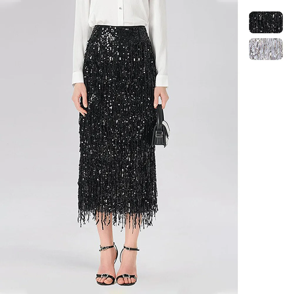 Tassel Sequin. Skirt Women's Solid Color Long Skirt With Fatigue Fashionable One-step Skirt 8220 Birthday Dress Elegant Clothing