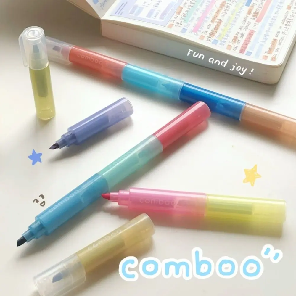 

Portable 3 Colors In 1 Comboo Highlighter Pen Soft Tip Note Taking Fluorescent Marker Pen Mild Colors Marker Pens Set Drawing
