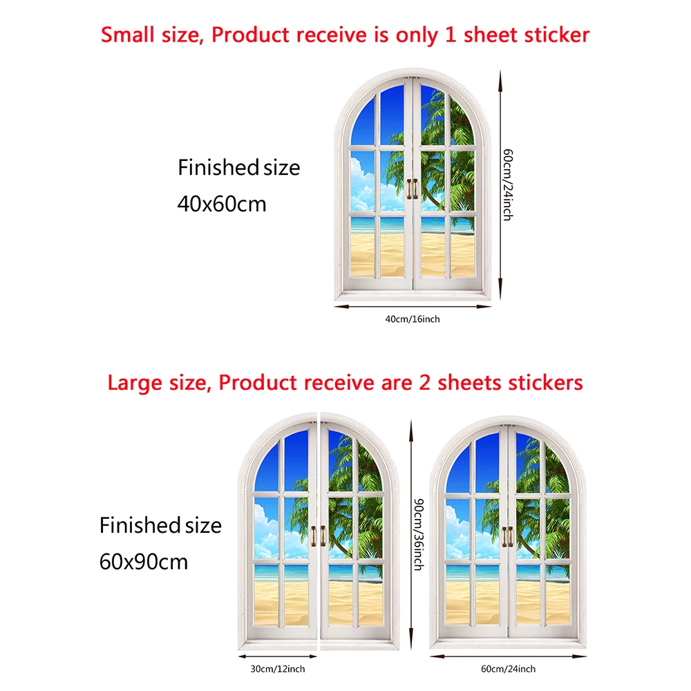 3D Fake Window Wall Sticker Wallpaper Peel and Stick Removable Vinyl Nature Landscape Wall Poster for Bedroom Living Room Decor