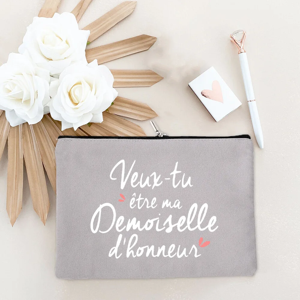 French Print Makeup Bag Bachelorette Party Bridesmaid Cosmetic Bags Travel Toiletries Storage Pouch Wendding Gift for Bridesmaid