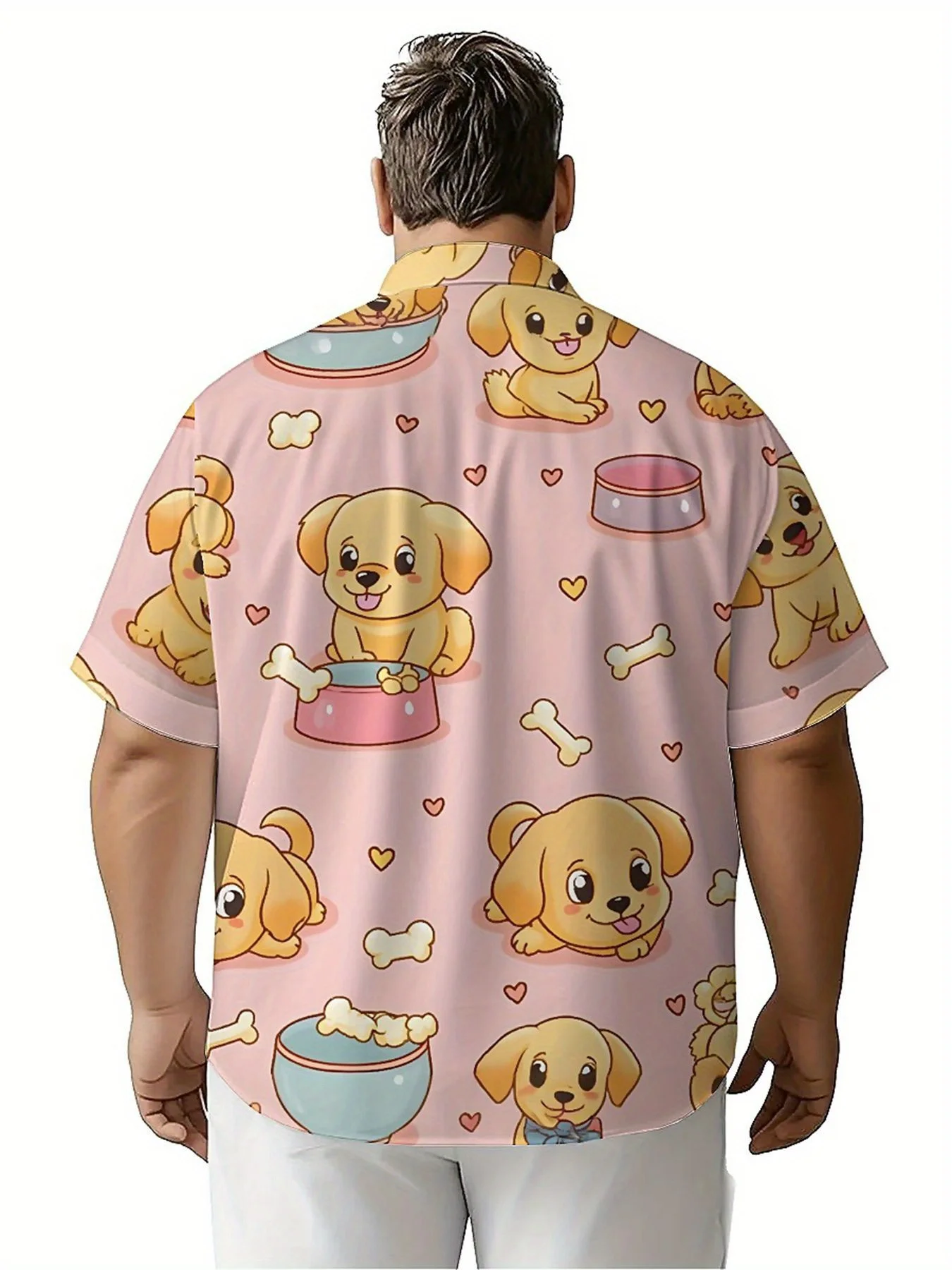 Men's Plus Size Hawaiian Shirts Puppy and Food Cartoon pattern, Unisex Aloha Shirts,New in Summer Tops Tee,streetwear