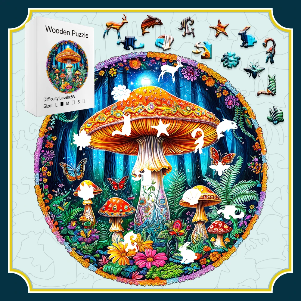 

Vibrant Whimsical Mushroom Wooden Puzzle with Unique Shapes | Brain-Teasing Fun for Teens, Adults & Families | Premium Quality,