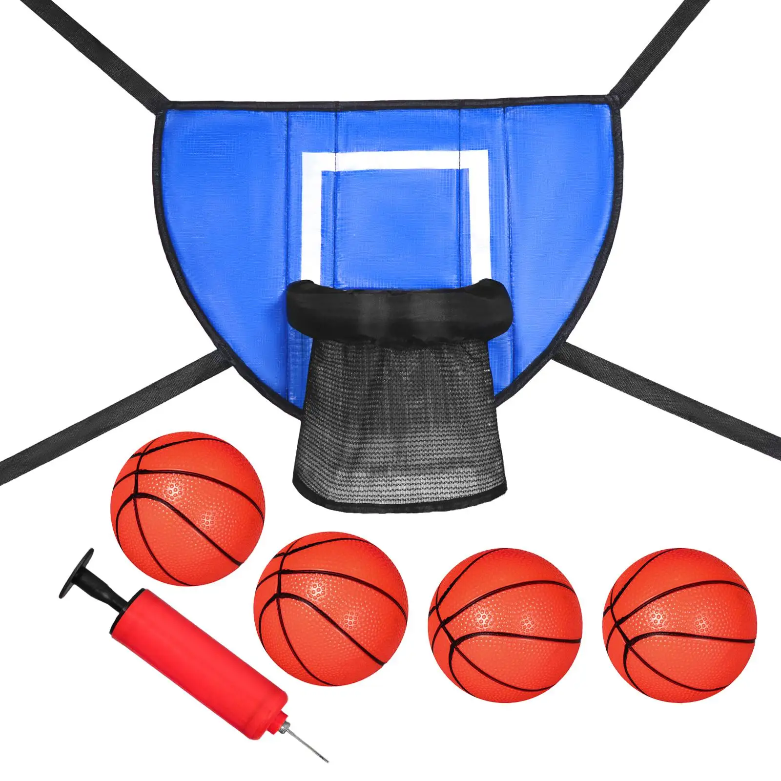 

Mini Trampoline Basketball Hoop Trampoline Attachment Accessories Easy Install Sports Toy with 4 Basketballs Basketball Frame